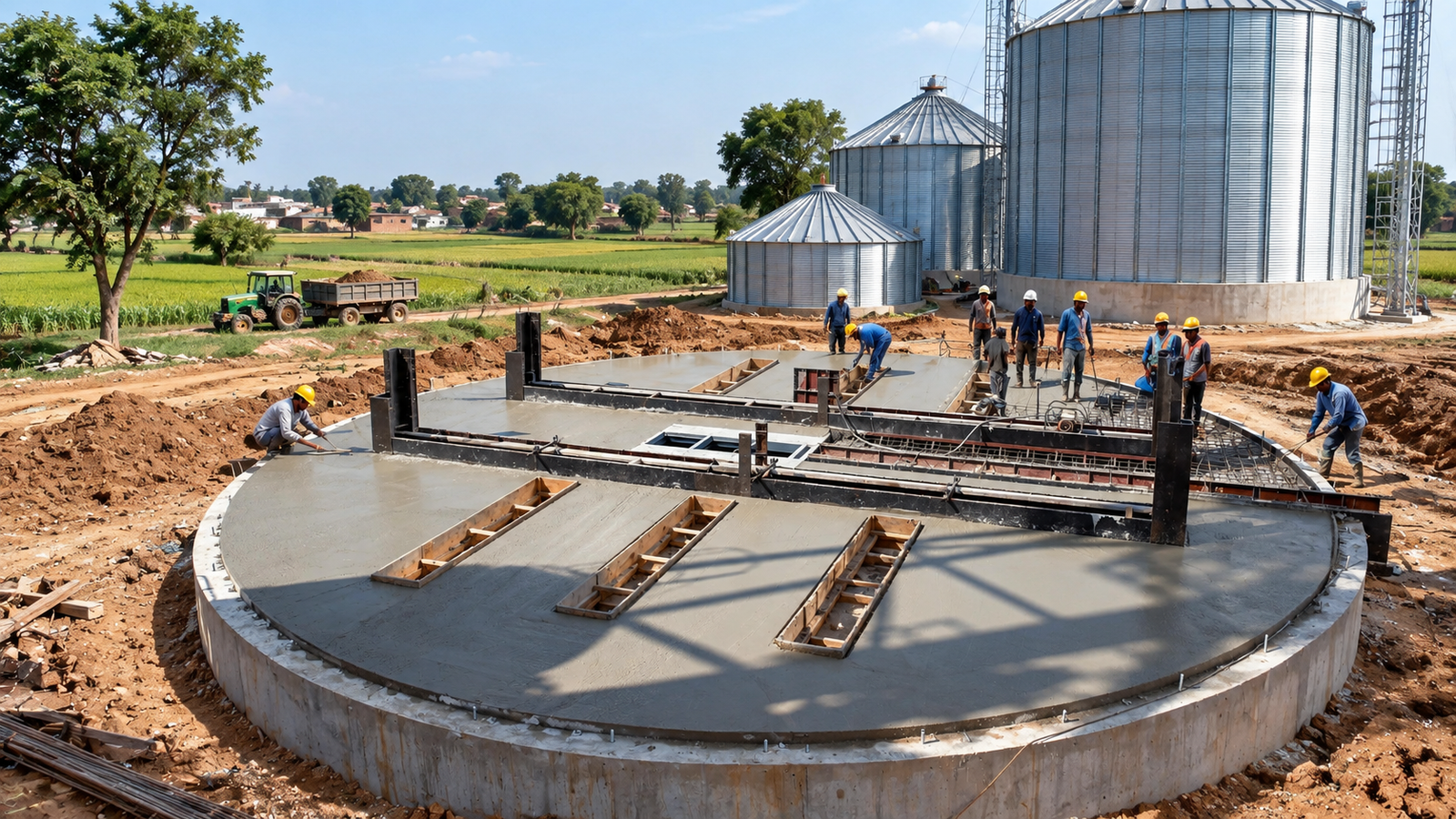 Civil engineering and grain silo foundation construction