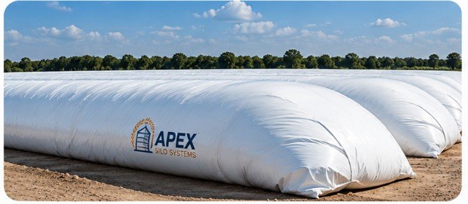 Silo bag grain storage in agricultural field
